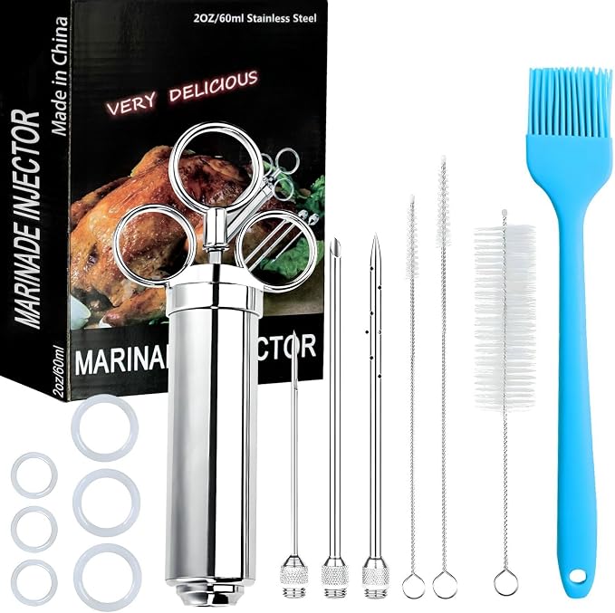304-Stainless Steel Meat Injector Syringe Kit by PEOUWNES