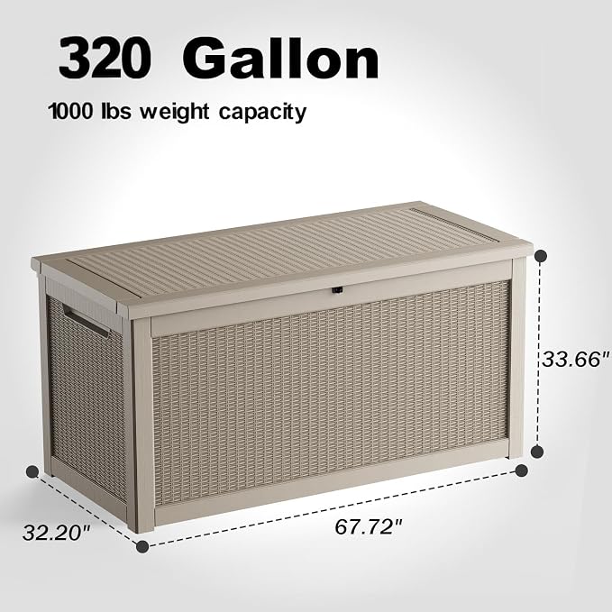 320 Gallon Waterproof Outdoor Storage Box, Large Resin Deck Box, Lockable - Image 2