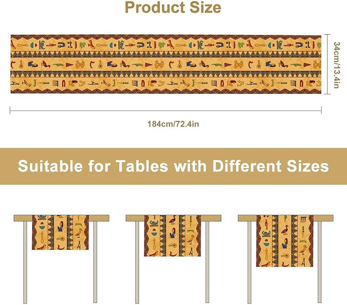 Egyptian Table Runner, Colorful Ancient Egyptian Hieroglyphs Floral Geometric - Image 7