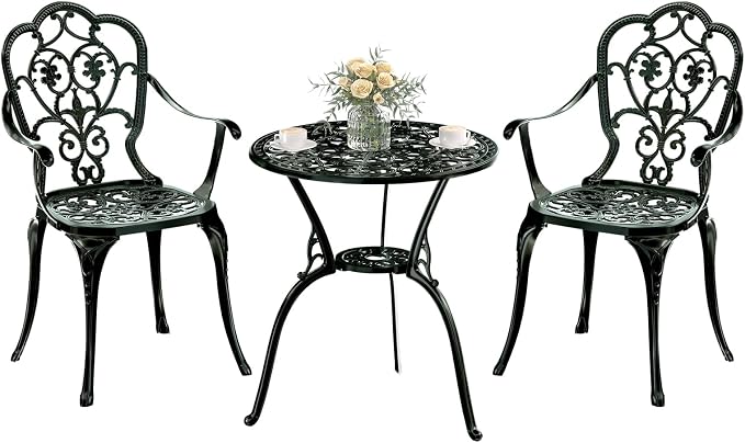 Patio Bistro Set of 2, Cast Aluminum, Outdoor Set w/Umbrella Hole, 3 Piece by Embraceartofoutdoorliving
