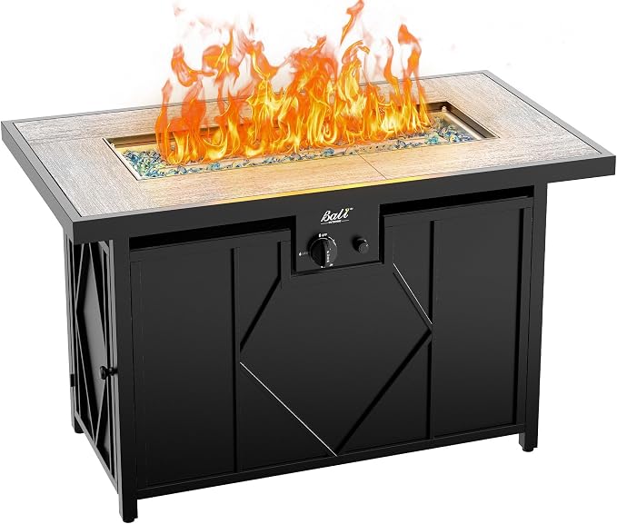 BALI OUTDOORS 42 inch Propane Fire Pit Patio Outdoor Fire Pit Table Large Black by BaliOutdoors
