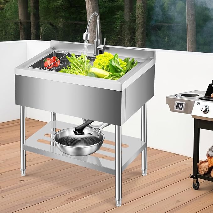 Stainless Steel Utility Sink, 35 Inch Freestanding Commercial Sink, Adjustable - Image 7