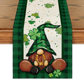 Artoid Mode Shamrock Buffalo Plaid Gnomes Lucky St. Patrick's Day Table Runner by ArtoidMode