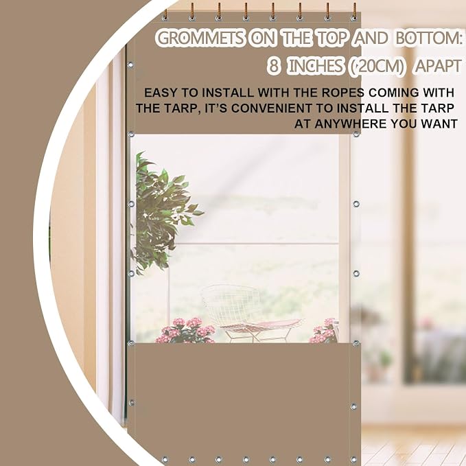 20 Oz Outdoor Vinyl Curtain, Outdoor Clear Panel Curtain, Weather Resistant - Image 3