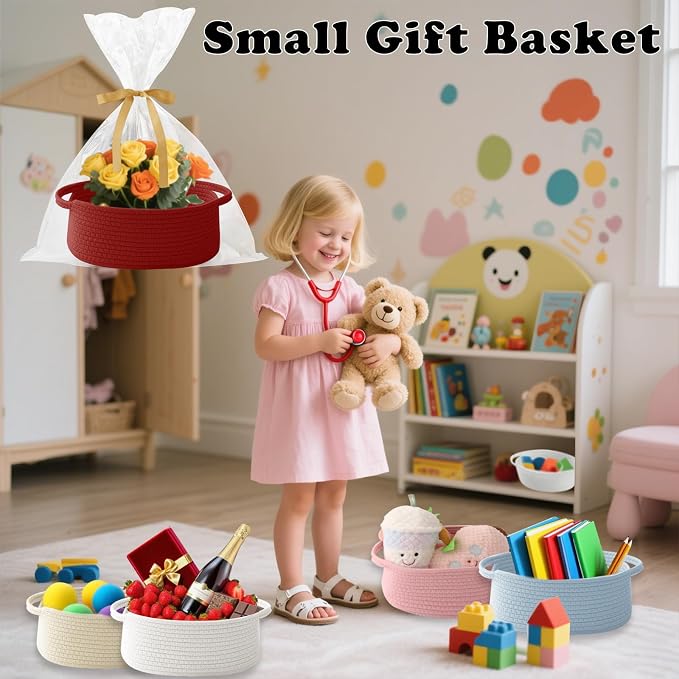 Gift Basket with Gift Bag and Ribbons, Small Rope Woven Shelf Storage, Baskets - Image 4