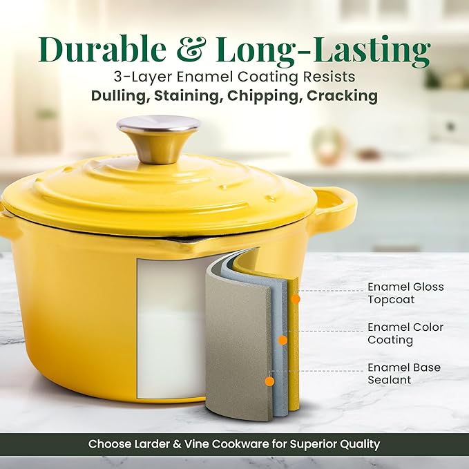 Saucepan with Lid, 2.2 Qt Enameled Cast Iron, Limoncello