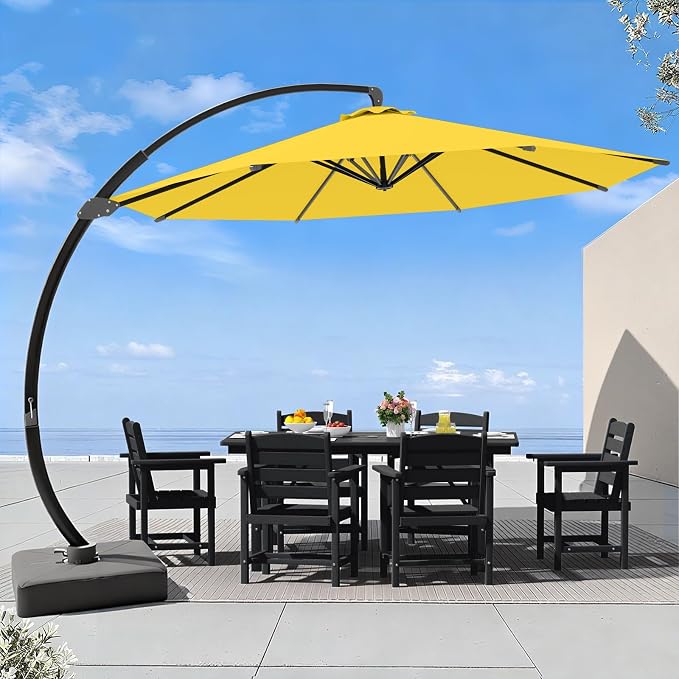 7 Piece Patio Dining Set with 11ft Patio Umbrella, 7 Black Outdoor HDPE Dining by Unknown