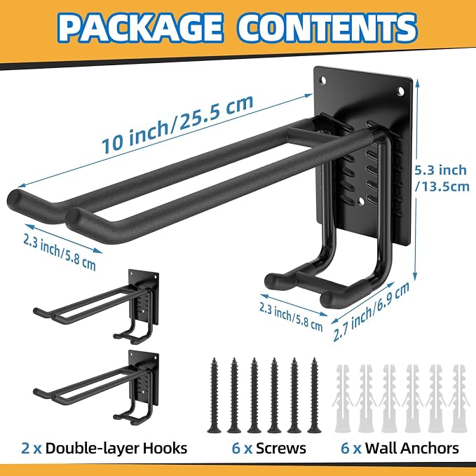 2 Pack Garage Hooks Heavy Duty 10 INCH Double-Layer Steel Shed Wall Mount - Image 2