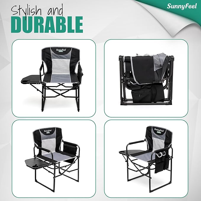 Folding Camp Chair, Oversized Heavy Duty, 500 lbs Capacity, Black