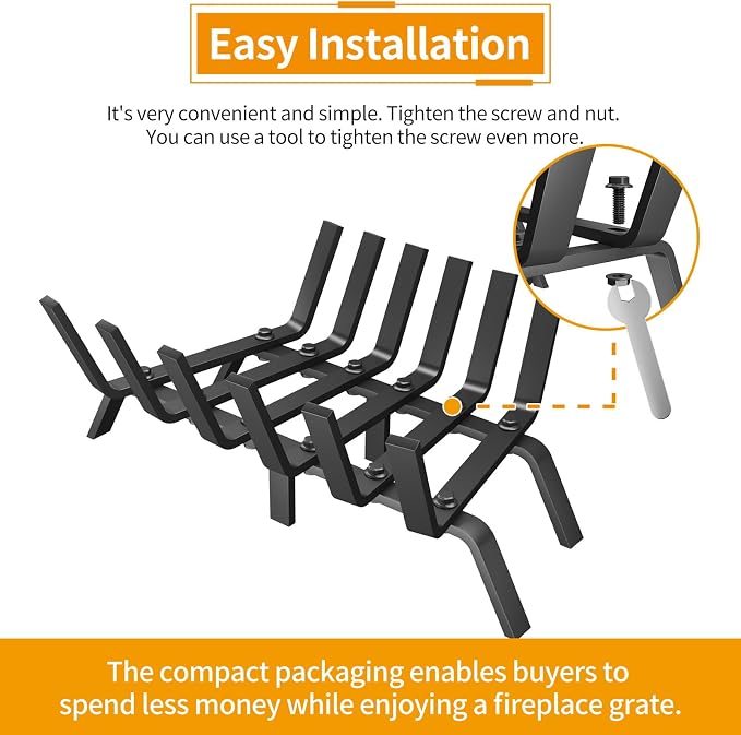 Heavy Duty 17Inch Fireplace Grate, Solid Steel Log Rack - Image 5