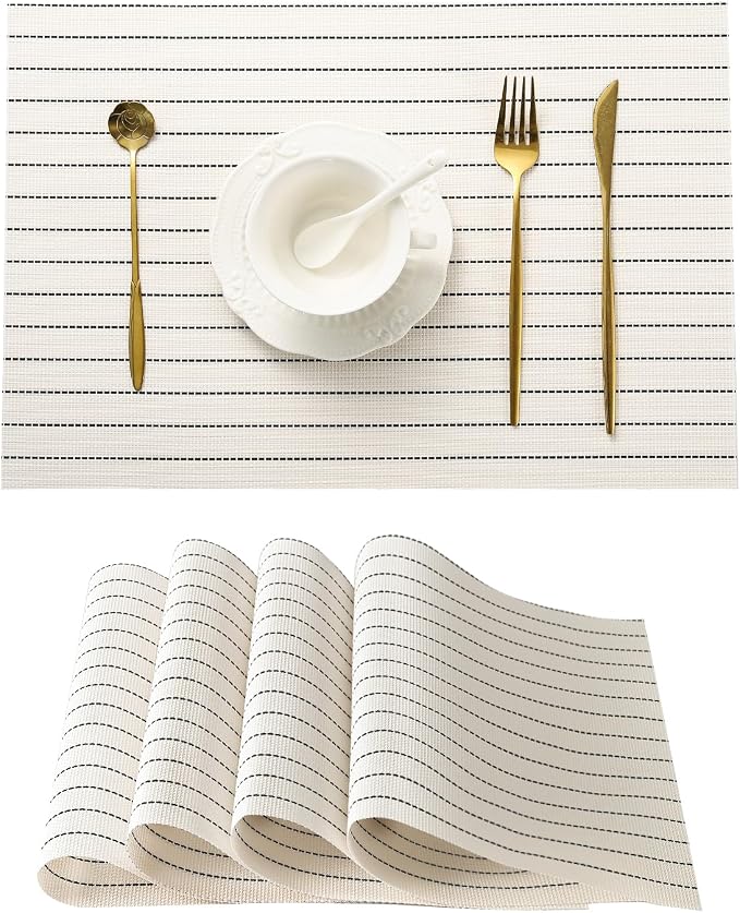 Leetaltree White with Black Stripes Placemats Set of 12 by Leetaltree-ArtatEveryTable