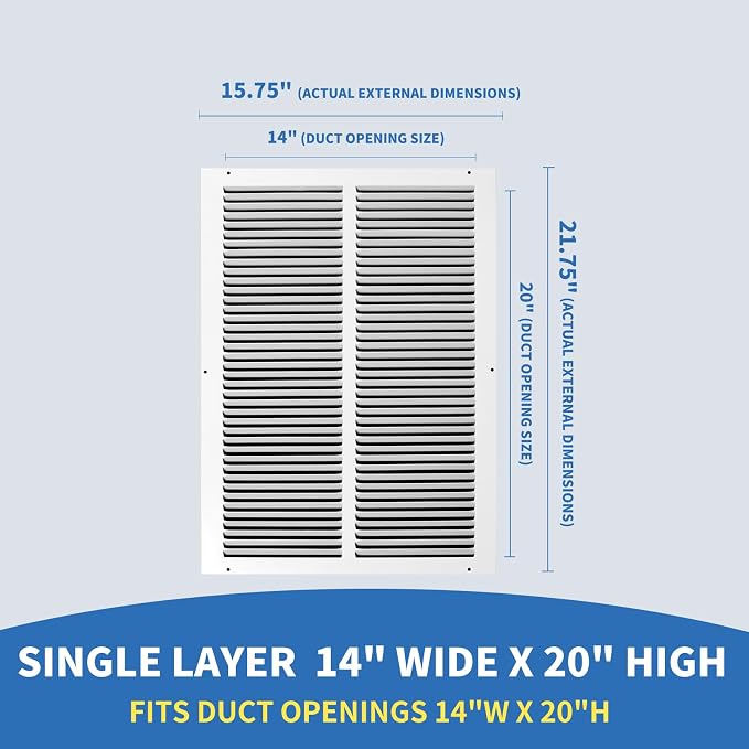 14x20 Return Air Grille, Air Return Vent Cover, Flat Return Air Grilles - Image 2