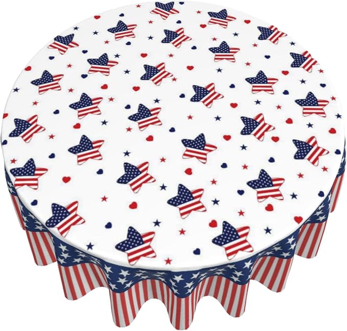 American Flag Round Tablecloth 4th of July American Flag 60 Inch Waterproof by Unknown