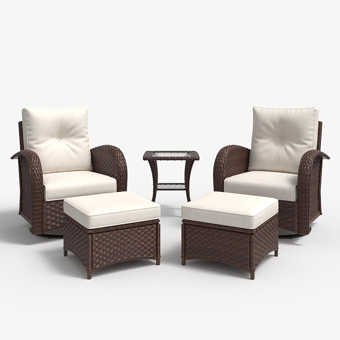 LayinSun 5 Pieces Outdoor Patio Furniture Set, Rattan Wicker Sectional Swivel - Image 2