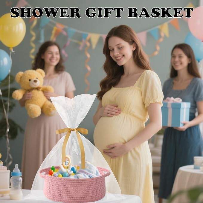 Gift Basket with Gift Bag and Ribbons, Small Rope Woven Shelf Storage, Baskets - Image 4