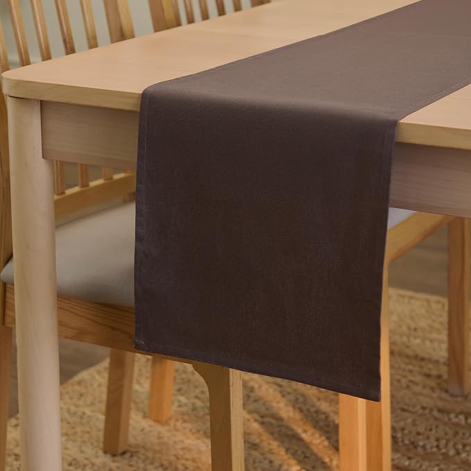 Encasa XO Table Runner 13"x59" Long | Cotton Canvas Fabric | Dark Taupe Solid by EncasaXO