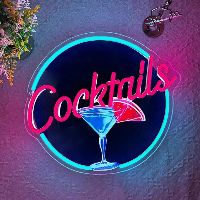 Cocktails Neon Signs for Wall Decor, UV Print Cocktails Glass LED Neon Light Up - Image 5