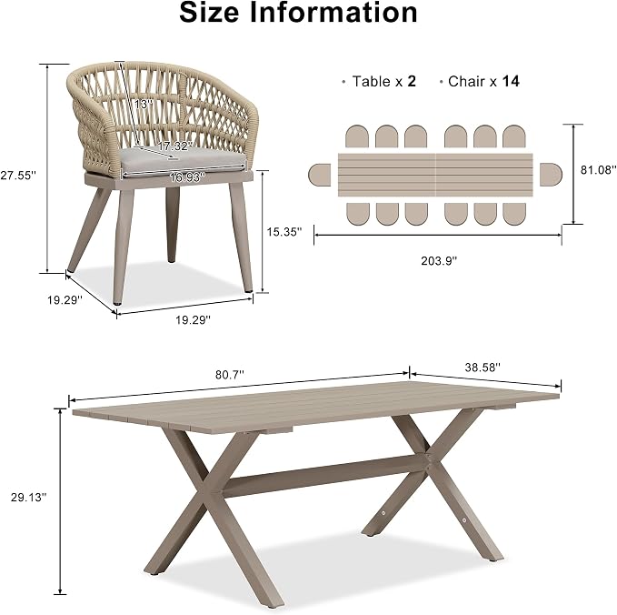 PURPLE LEAF 16 Pieces Outdoor Dining Set All-Weather PE Rattan Outdoor Patio - Image 6