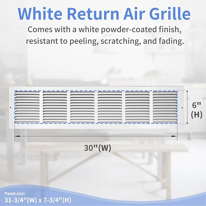 30"W x 6"H Steel Return Air Grille, Air Return Vent Cover - Image 3