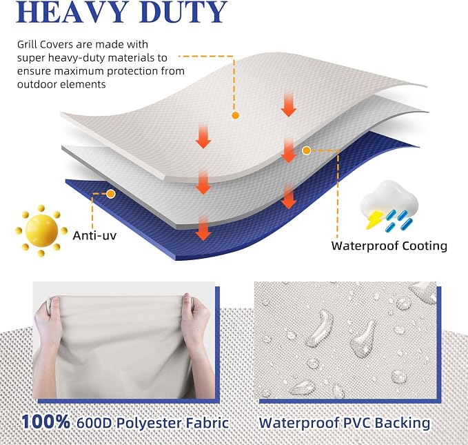 Grill Cover 600D Heavy Duty, Universal Fit Waterproof BBQ Grill Protector - Image 5