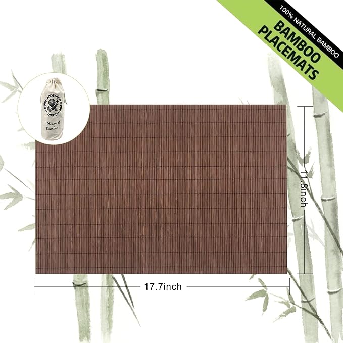 ANDSTAR Set of 12 Pcs Bamboo Placemats Natural Anti-Slip Bamboo Placemats - Image 2