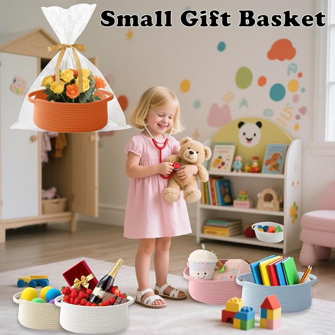 Gift Basket with Gift Bag and Ribbons, Small Rope Woven Shelf Storage, Baskets - Image 4