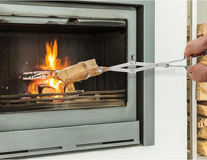 Tongs for Firewood, 26 Inch Stainless Steel Scissor-Style Log Grabber