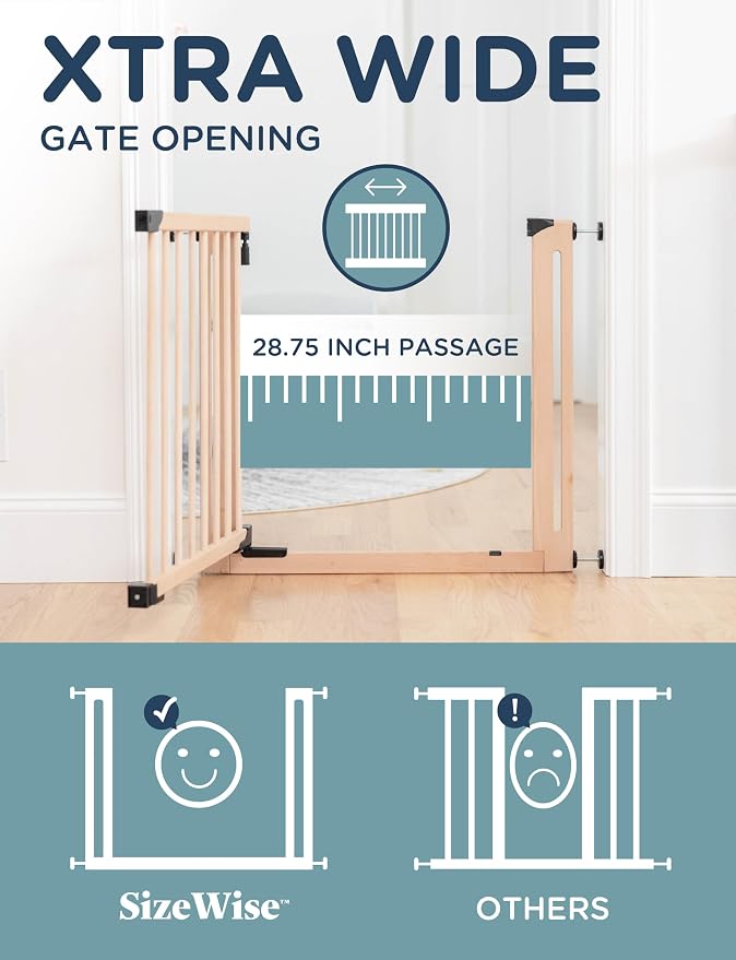 SizeWise™ Wood Pressure Mounted Safety Gate 37.4"-41.34" | Extra-Wide Passage | - Image 3