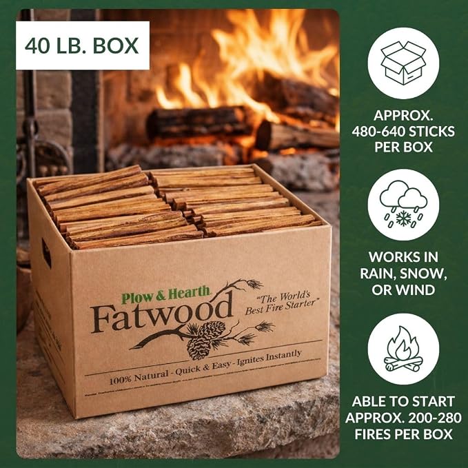 Plow & Hearth 40 LB Fatwood Fire Starter, Organic Kindling Sticks, Non Toxic - Image 4