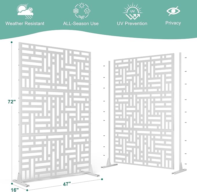 Metal Privacy Screen for Outdoor & Indoor Use, Free Standing Privacy Screen for - Image 4