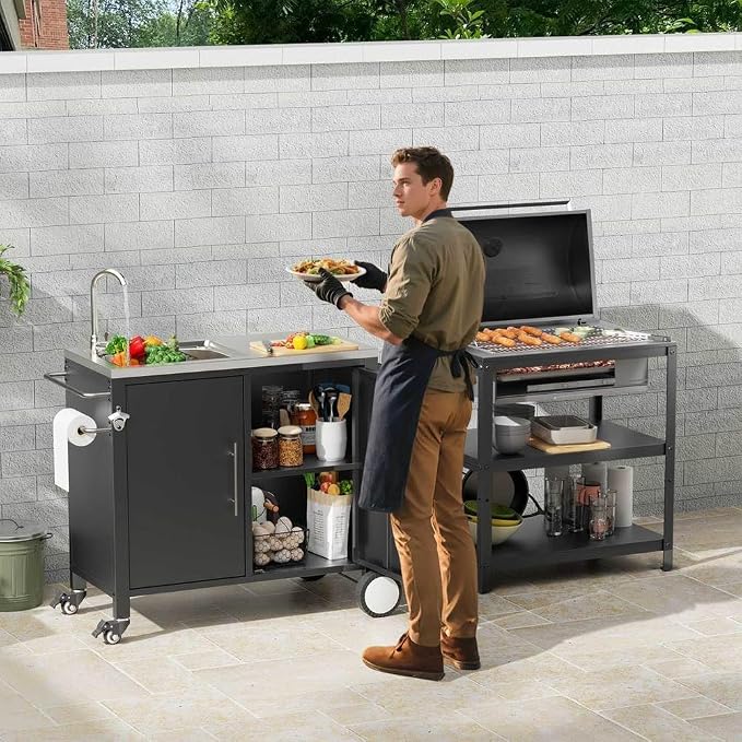 Outdoor Grill Cart with Storage, Movable Prep Cart with 304 Stainless Steel - Image 6