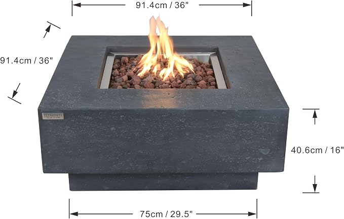 Elementi | Bundle Manhattan Gas Fire Pit Cast Concrete 36" Square Fire Table - Image 2