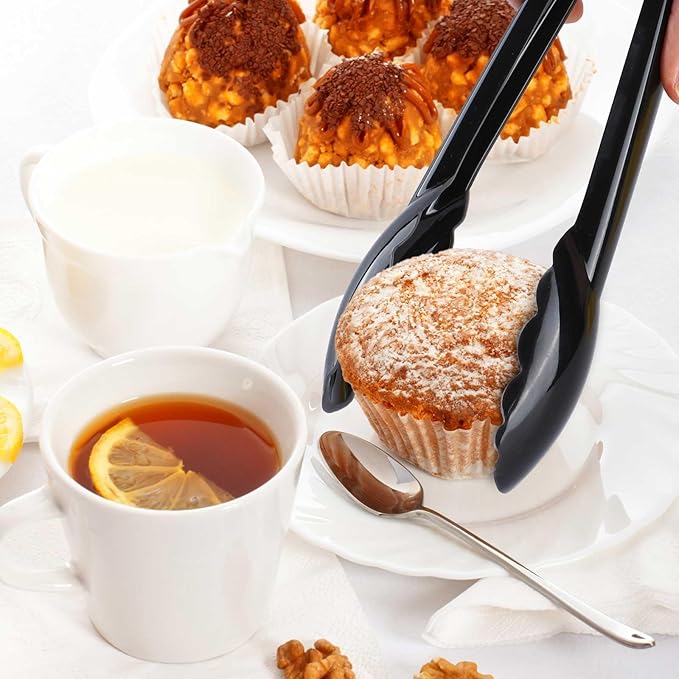 Serving Tongs, 24-Pack Black Plastic for Buffets and Events