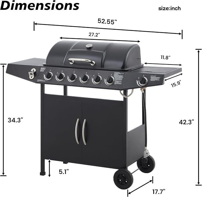 Propane Gas BBQ Grill with 6-Burner and Side Burner 59000 BTU Stainless Steel - Image 7