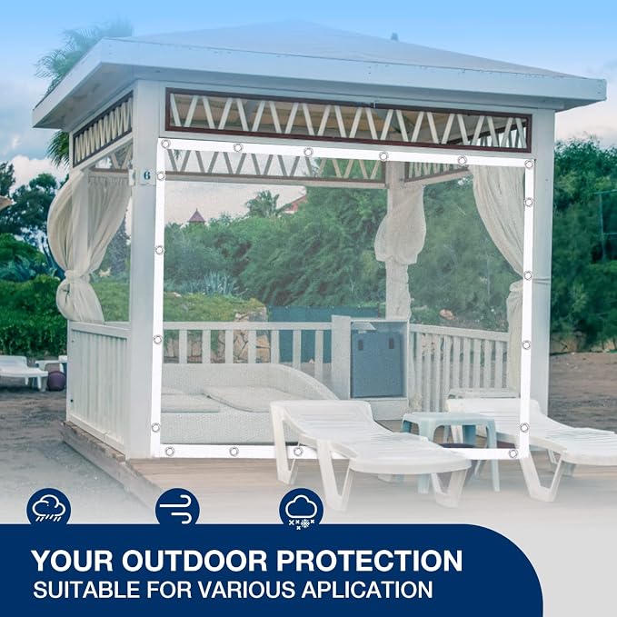 Clear Tarp 8' x 8', 15 Oz Clear Vinyl PVC Tarp Waterproof Tarpaulin 100% - Image 7