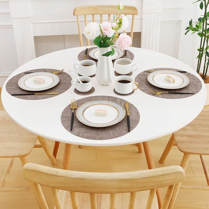 Homaxy Round Faux Leather Placemats and Coasters, Washable Dual-Side Table Mats - Image 8