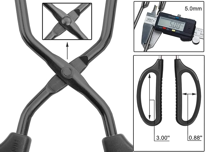 Tongs 3-Piece Set, Black Stainless Steel Scissor Style, 10, 12 and 16 Inch