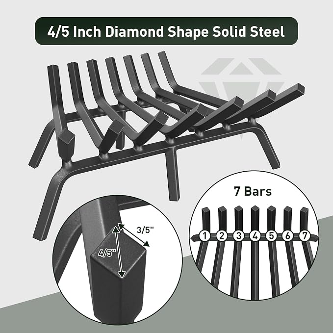 mestyl Fireplace Grate 24 Inch Heavy Duty Wrought Iron Fireplace Log Grate - Image 4