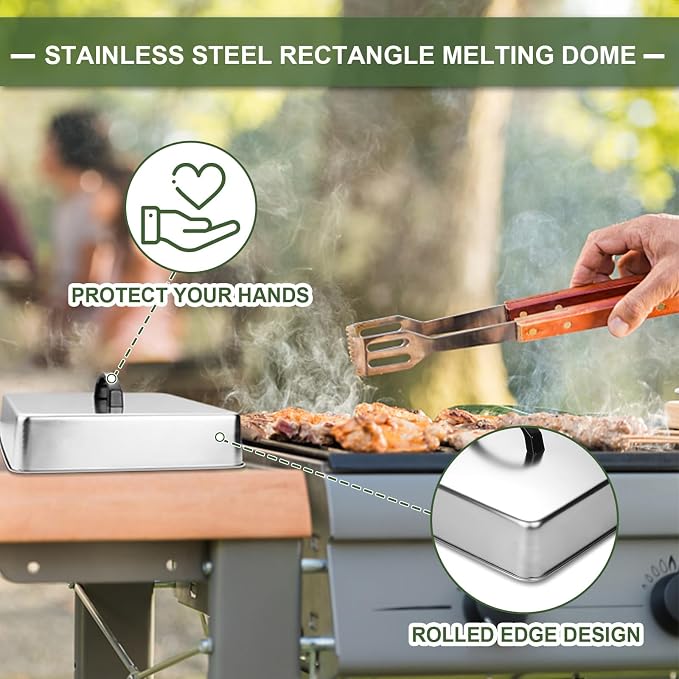 2pcs Rectangular Basting Cover, Stainless Steel Cheese Melting Dome Steaming - Image 4
