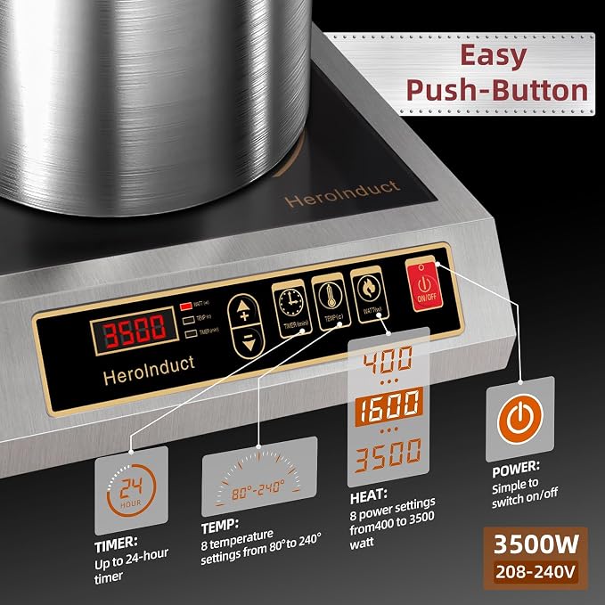 Portable Induction Cooktop 208-240V 3500W Commercial Range Countertop Burner - Image 3
