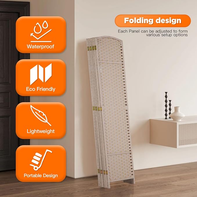Room Divider 8 Panel Screen 5.6 Ft Tall Partition Room Dividers Beige Privacy - Image 3