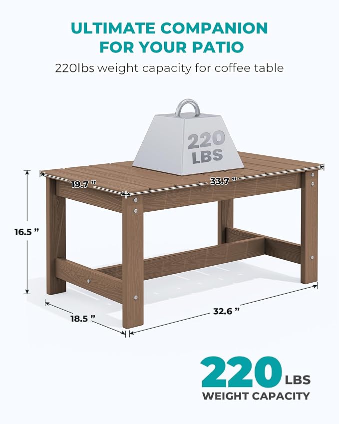 SERWALL Patio Coffee Table, HDPE Rectangle Outdoor Coffee Table Set of 2 - Image 2