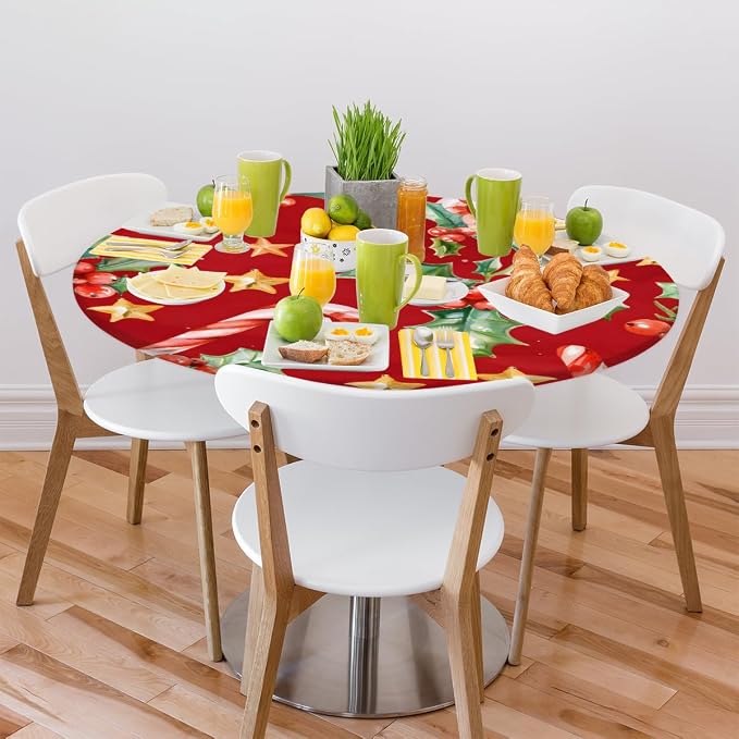 Christmas Ruffle Star Candy Round Table Cloth Cover, Elastic Edge Waterproof - Image 7