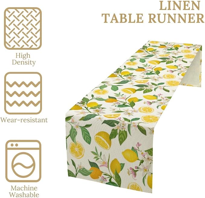 Yellow Lemon Table Runner, Spring Floral Summer Fruits Print Table Decoration - Image 7