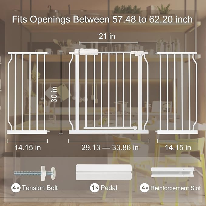 Extra Wide Baby Gate with Door Pressure Mounted 57.48-62.20 Inch, Child Baby - Image 2