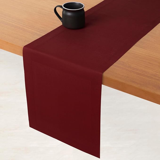 D'Moksha Homes Linen Dark Red Table Runner 132 Inches Long - Image 2