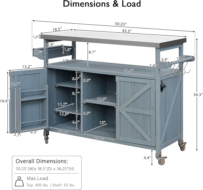 50.25" W Grill Cart with Stainless Steel Tabletop - Image 8