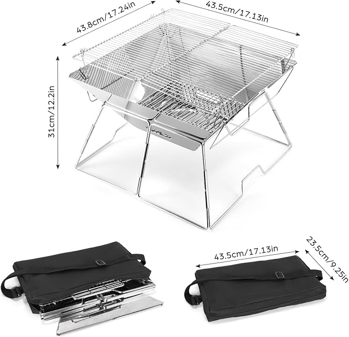 Odoland Folding Campfire Grill, 304 Stainless Steel Grate Barbeque Grill - Image 3