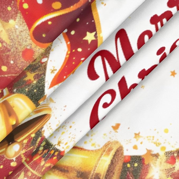 Merry Christmas Bell Bow Round Table Cloth Cover, Elastic Edge Waterproof - Image 3