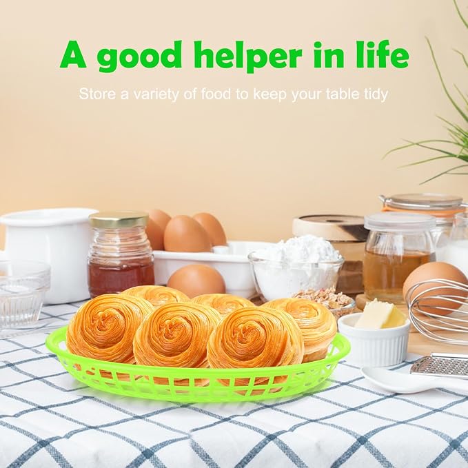 80 Pcs 9 x 5.7 Inch Reusable Oval Fast Food Baskets, Sturdy Plastic Serving - Image 5